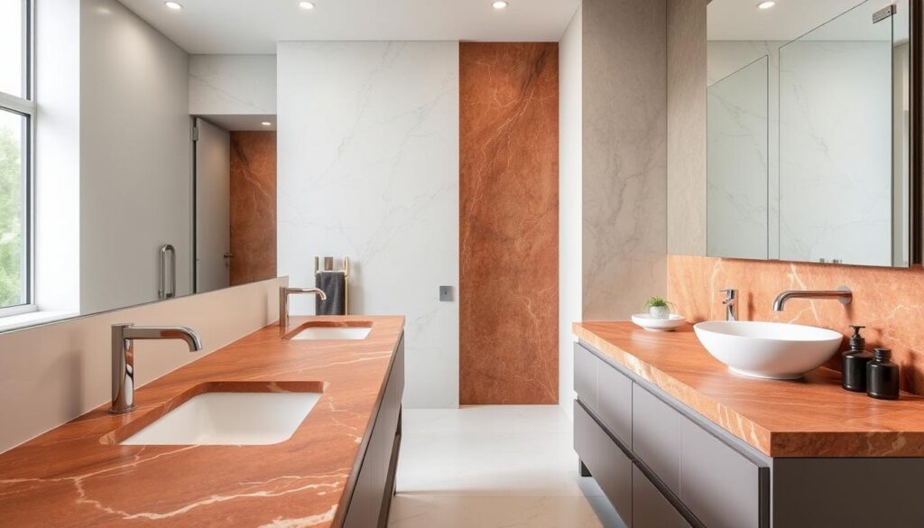 diseños modernos en encimeras de cuarzo para baños