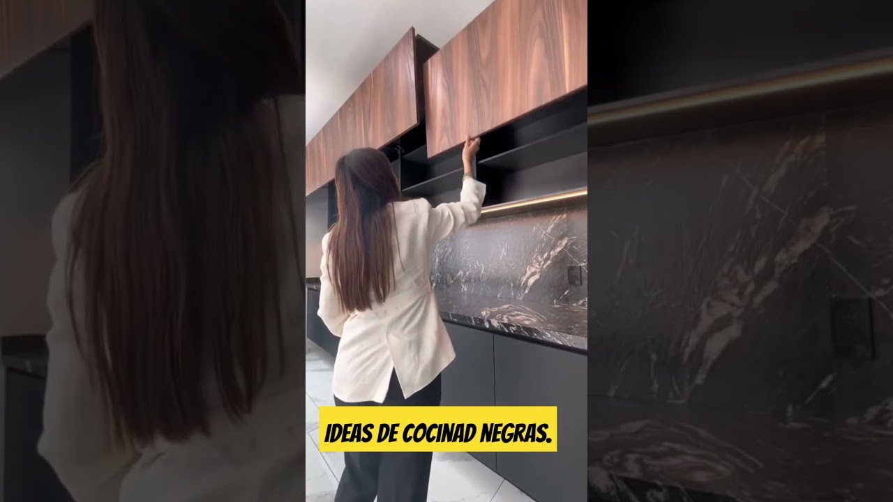 Encimeras de color negro ébano en cocinas rústicas grandes: elegancia cálida y majestuosa