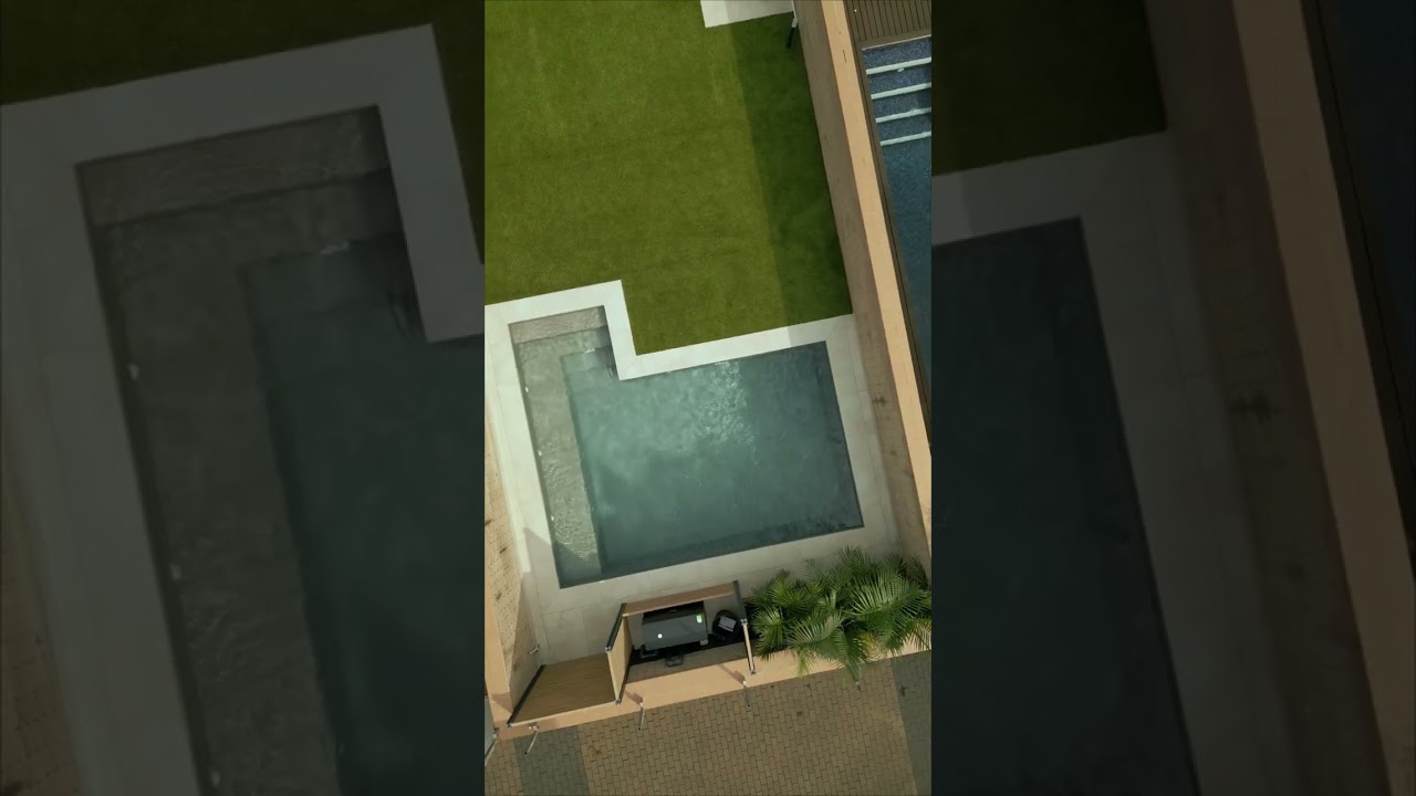 Piscinas grandes con encimeras de color gris antracita: frescura moderna