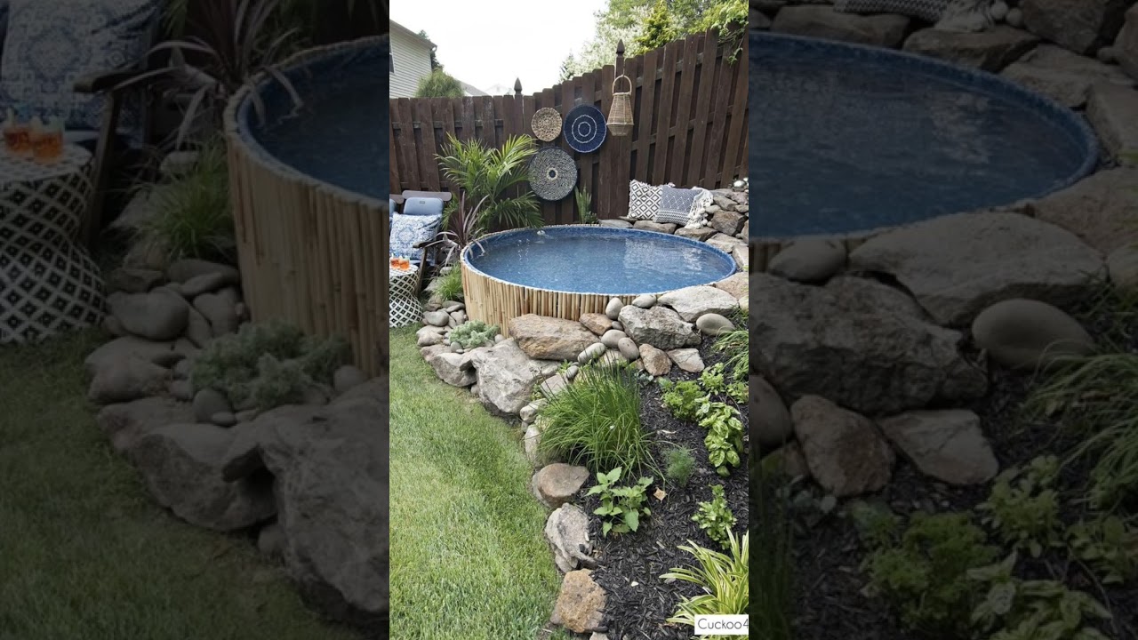 Piscinas rústicas pequeñas con encimeras de color rosa intenso: encanto vibrante